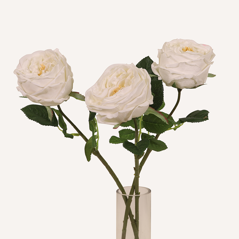 En elegant Ros vit Eden, Konstgjord ros 45 cm hög med naturligt utseende och känsla. Detaljerad utformning med realistiskt bladverk. 3