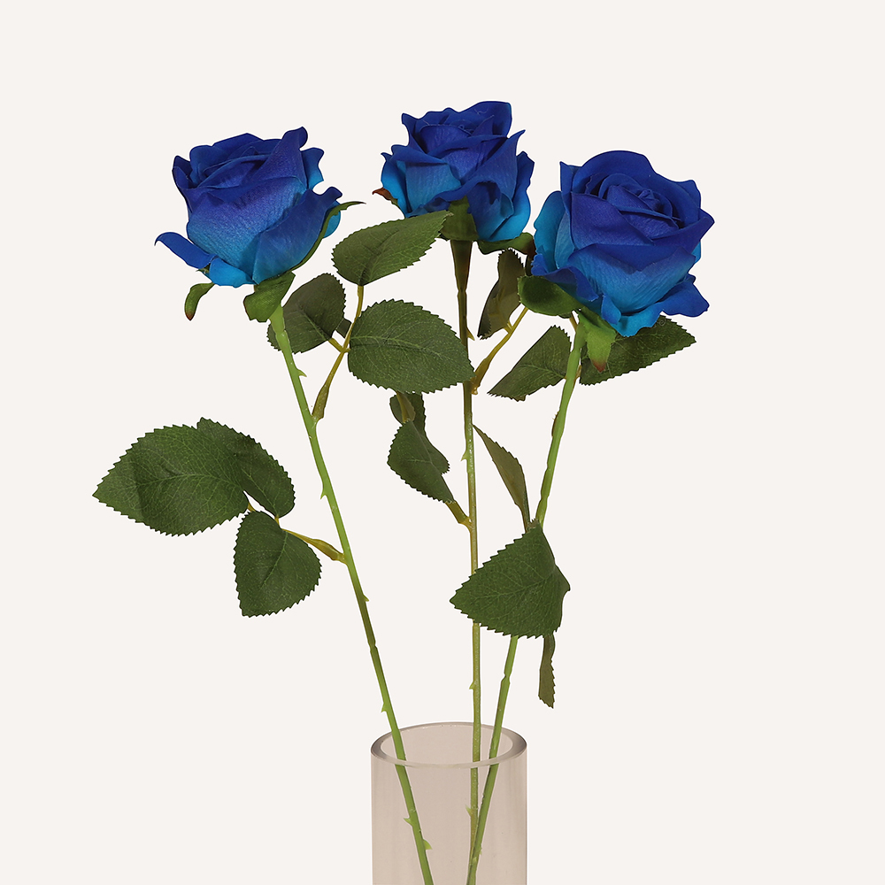 En elegant Ros blå Velvet, Konstgjord ros 51 cm hög med naturligt utseende och känsla. Detaljerad utformning med realistiskt bladverk. 3