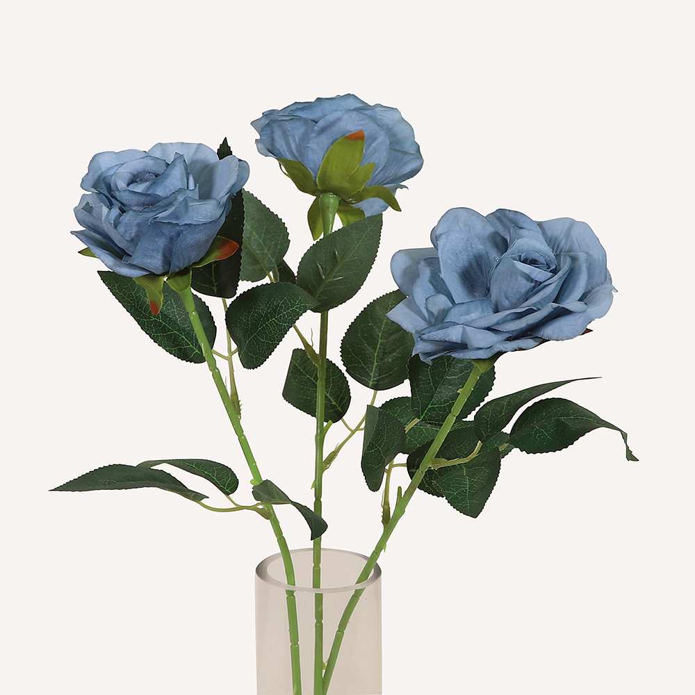 En elegant Ros blå Vintage, Konstgjord ros 51 cm hög med naturligt utseende och känsla. Detaljerad utformning med realistiskt bladverk. 3
