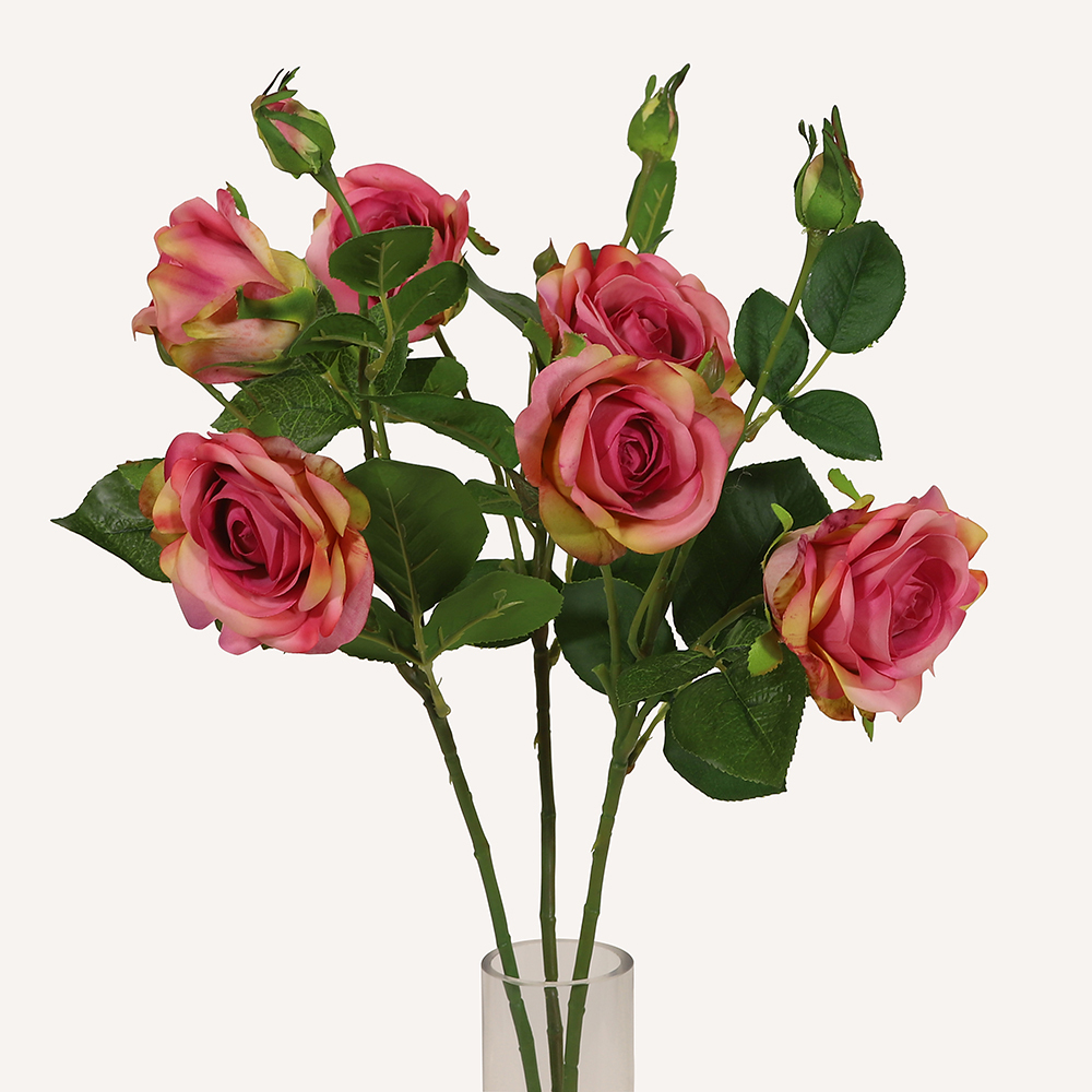 En elegant Buskros rosa Annie, Konstgjord ros 45 cm hög 3 blommor med naturligt utseende och känsla. Detaljerad utformning med realistiskt bladverk. 3