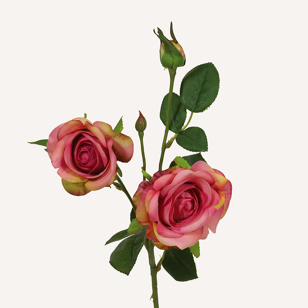 En elegant Buskros rosa Annie, Konstgjord ros 45 cm hög 3 blommor med naturligt utseende och känsla. Detaljerad utformning med realistiskt bladverk. 