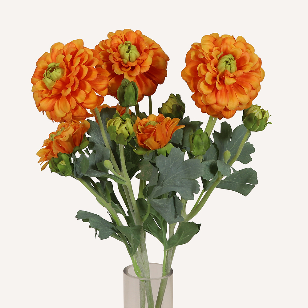 En elegant Dahlia orange Cavanilles, Konstgjord dahlia 56 cm hög 5 blommor med naturligt utseende och känsla. Detaljerad utformning med realistiskt bladverk. 3