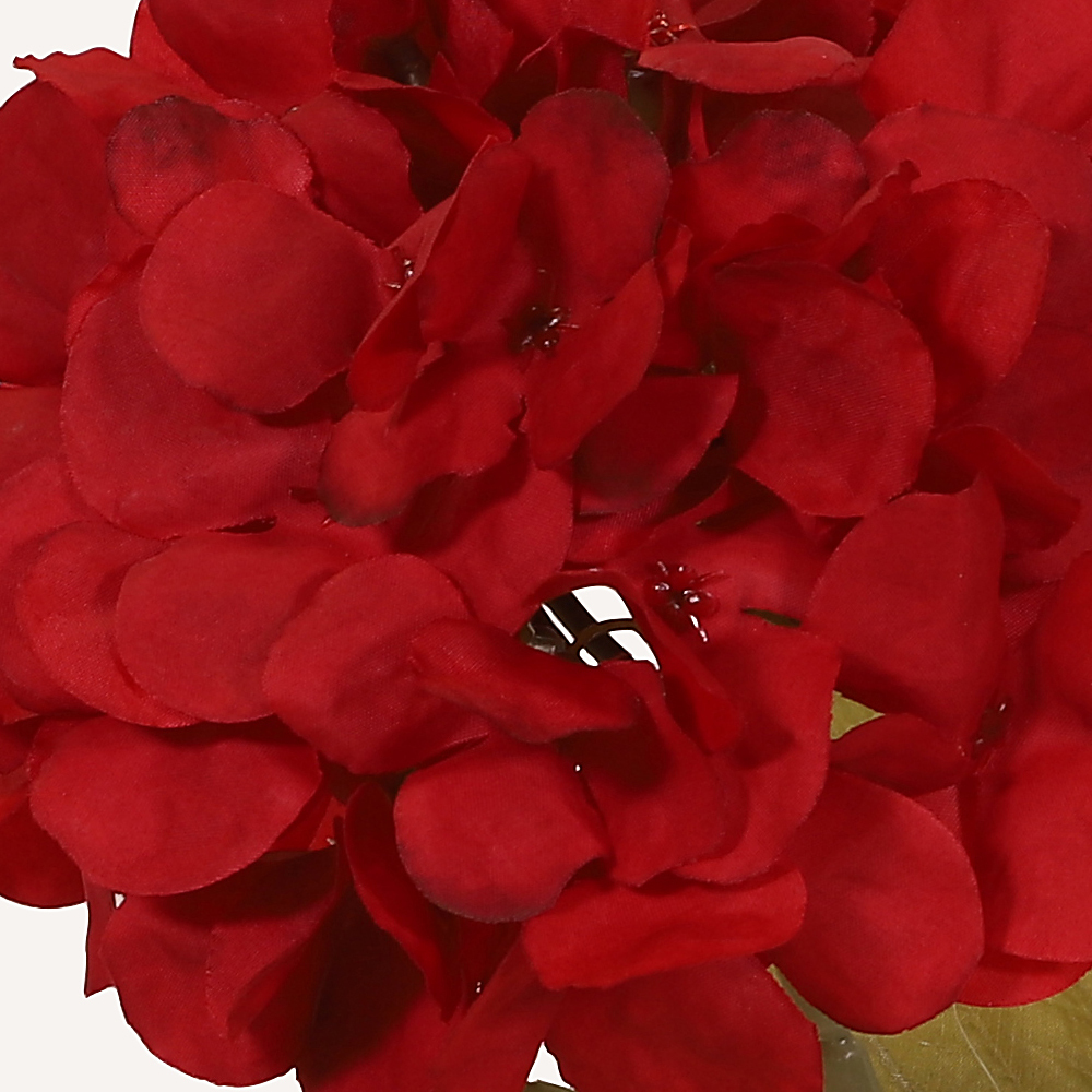 En elegant Hortensia röd Honshu, Konstgjord hortensia 64 cm hög med naturligt utseende och känsla. Detaljerad utformning med realistiskt bladverk. 1