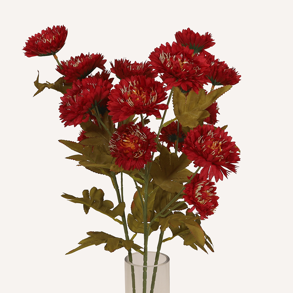 En elegant Krysantemum röd Isört, Konstgjord krysantemum 61 cm hög 6 blommor med naturligt utseende och känsla. Detaljerad utformning med realistiskt bladverk. 3