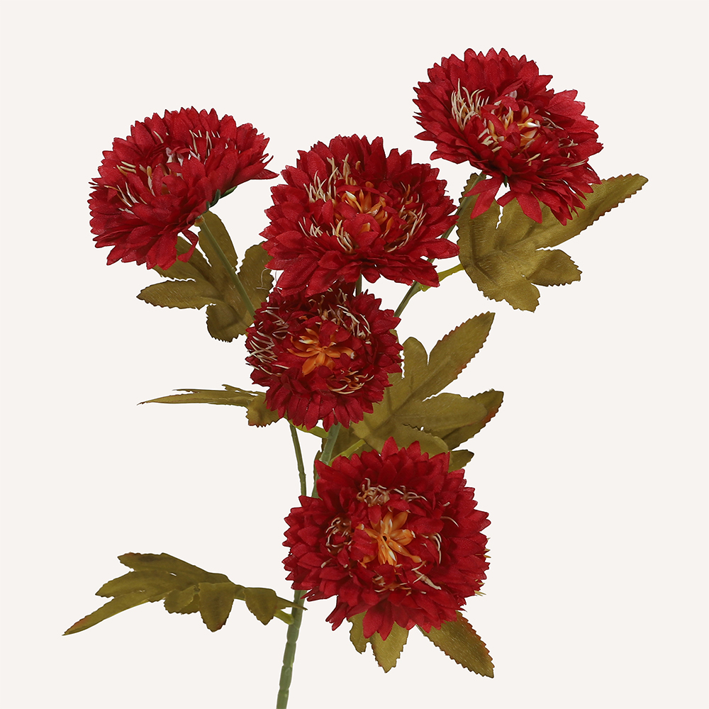 En elegant Krysantemum röd Isört, Konstgjord krysantemum 61 cm hög 6 blommor med naturligt utseende och känsla. Detaljerad utformning med realistiskt bladverk. 