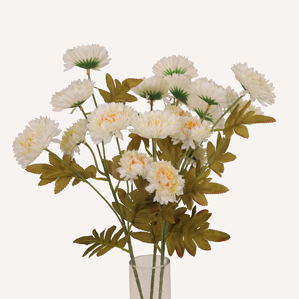 En elegant Krysantemum vit Isört, Konstgjord krysantemum 61 cm hög 6 blommor med naturligt utseende och känsla. Detaljerad utformning med realistiskt bladverk. 3