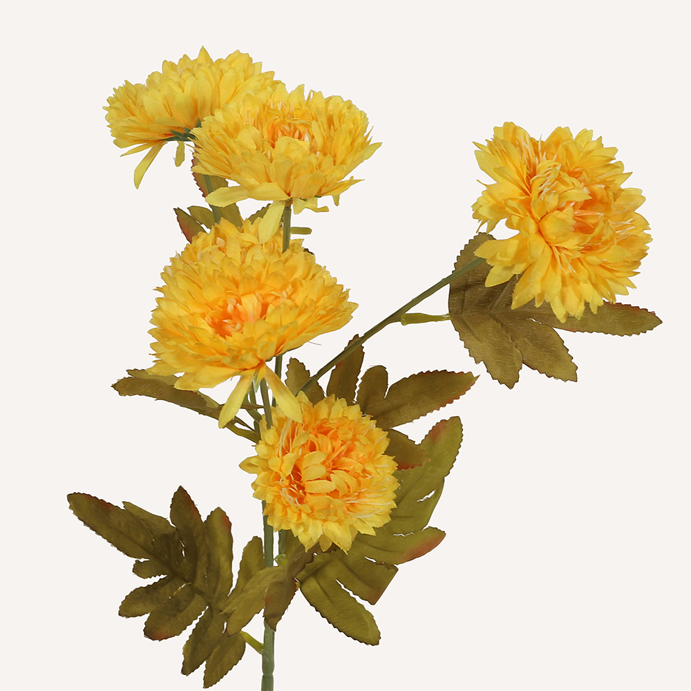 En elegant Krysantemum gul Isört, Konstgjord krysantemum 61 cm hög 6 blommor med naturligt utseende och känsla. Detaljerad utformning med realistiskt bladverk. 