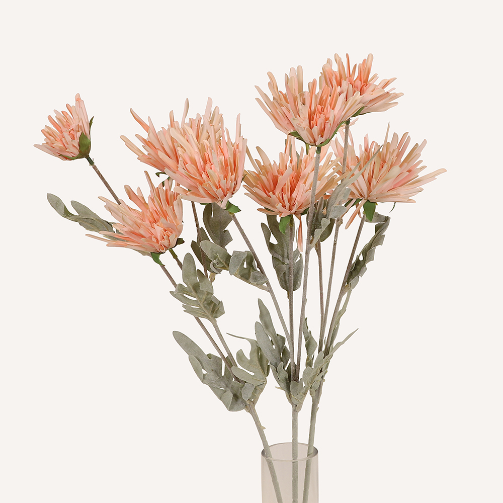 En elegant Krysantemum champagne Shungi, Konstgjord krysantemum 72 cm hög 3 blommor med naturligt utseende och känsla. Detaljerad utformning med realistiskt bladverk. 