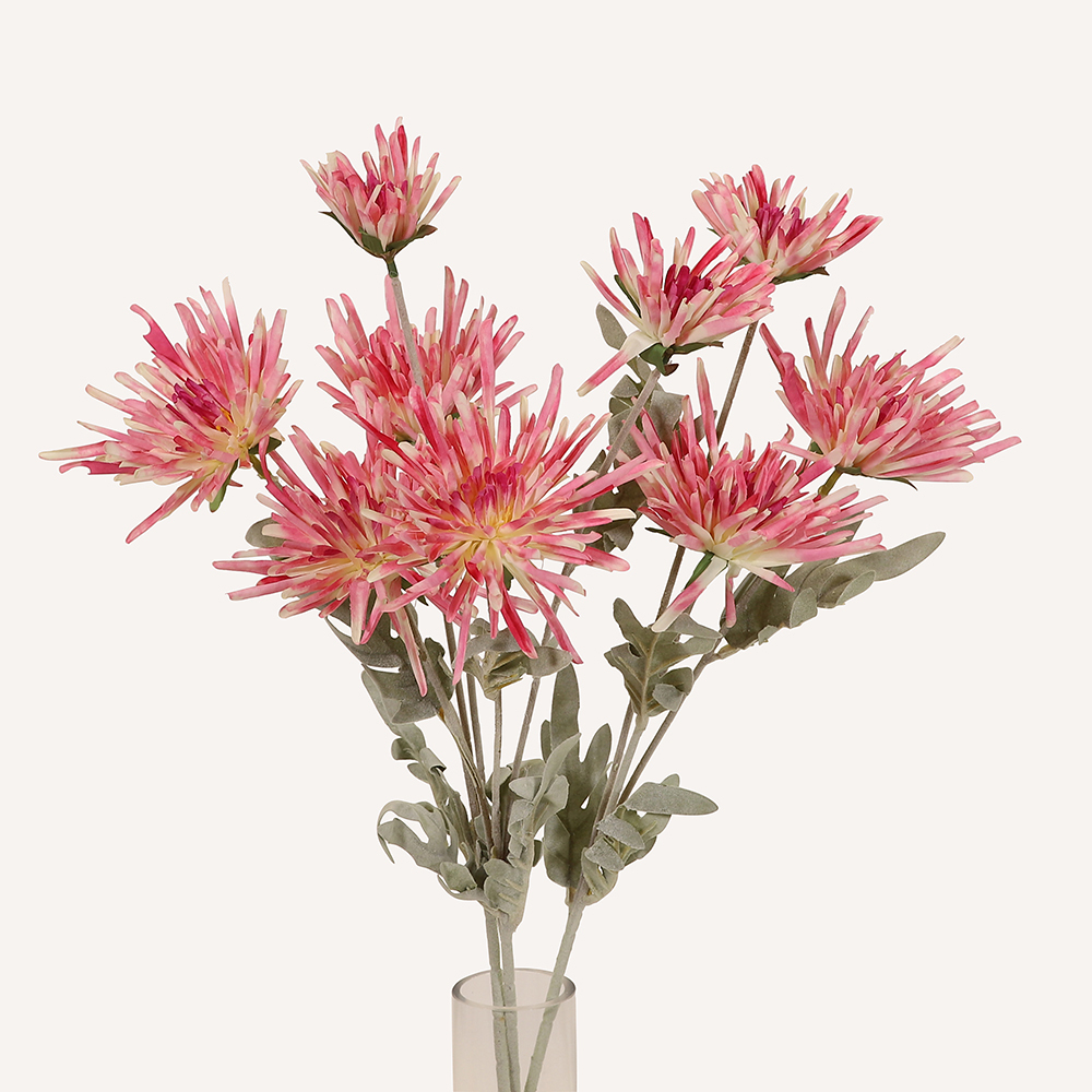 En elegant Krysantemum mörk rosa Shungi, Konstgjord krysantemum 72 cm hög 3 blommor med naturligt utseende och känsla. Detaljerad utformning med realistiskt bladverk. 3