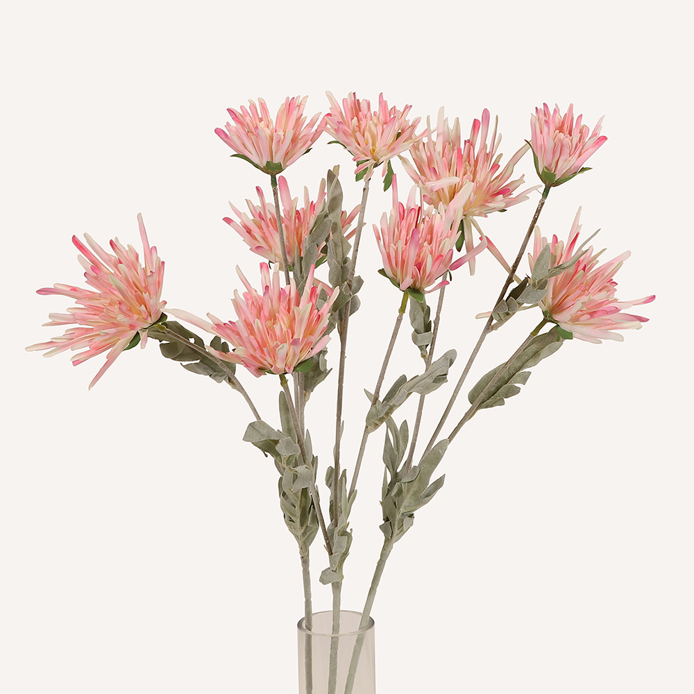 En elegant Krysantemum rosa Shungi, Konstgjord krysantemum 72 cm hög 3 blommor med naturligt utseende och känsla. Detaljerad utformning med realistiskt bladverk. 