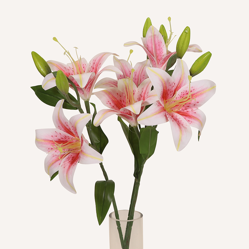 En elegant Lilja ljusrosa Gunsan, Konstgjord lilja 52 cm hög med naturligt utseende och känsla. Detaljerad utformning med realistiskt bladverk. 3