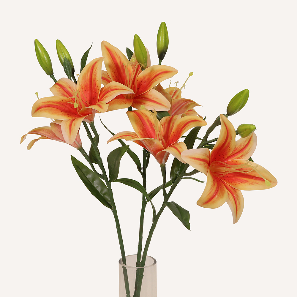 En elegant Lilja orange Gunsan, Konstgjord lilja 52 cm hög med naturligt utseende och känsla. Detaljerad utformning med realistiskt bladverk. 3