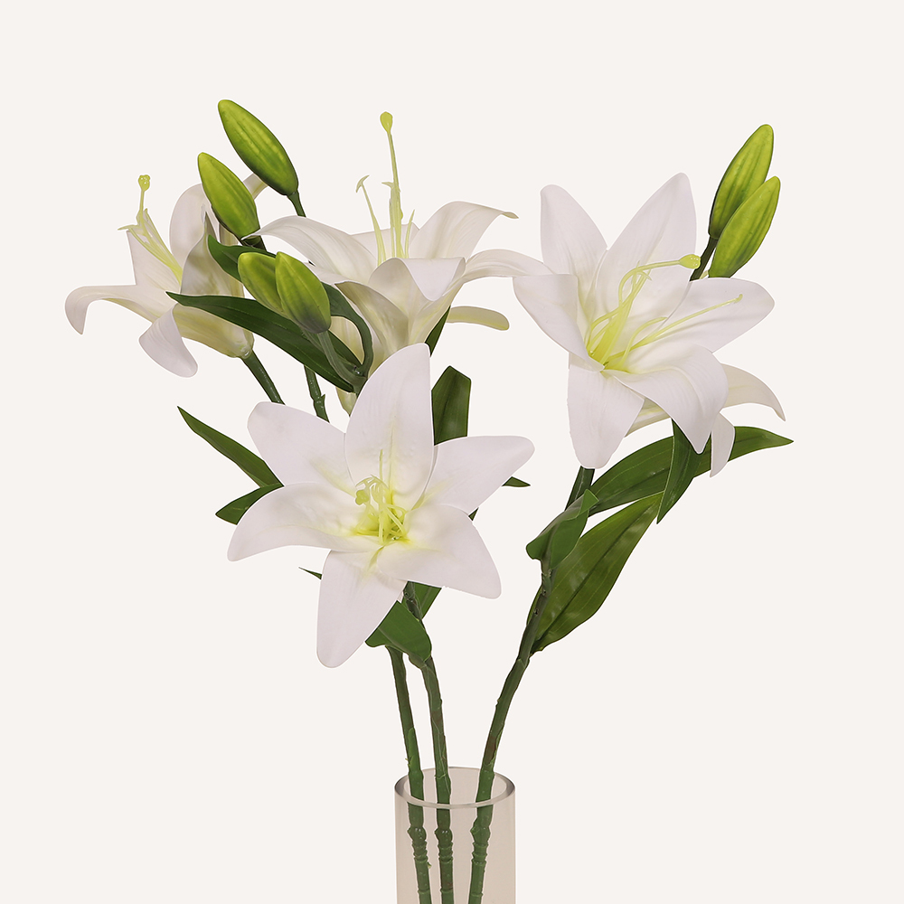 En elegant Lilja vit Gunsan, Konstgjord lilja 52 cm hög med naturligt utseende och känsla. Detaljerad utformning med realistiskt bladverk. 3
