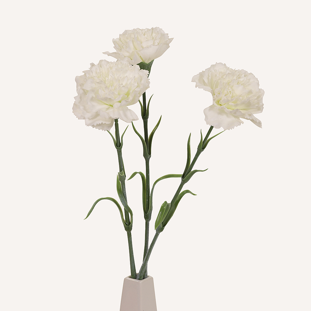 En elegant Nejlika vit Diana, Konstgjord nejlika 50 cm hög med naturligt utseende och känsla. Detaljerad utformning med realistiskt bladverk. 3