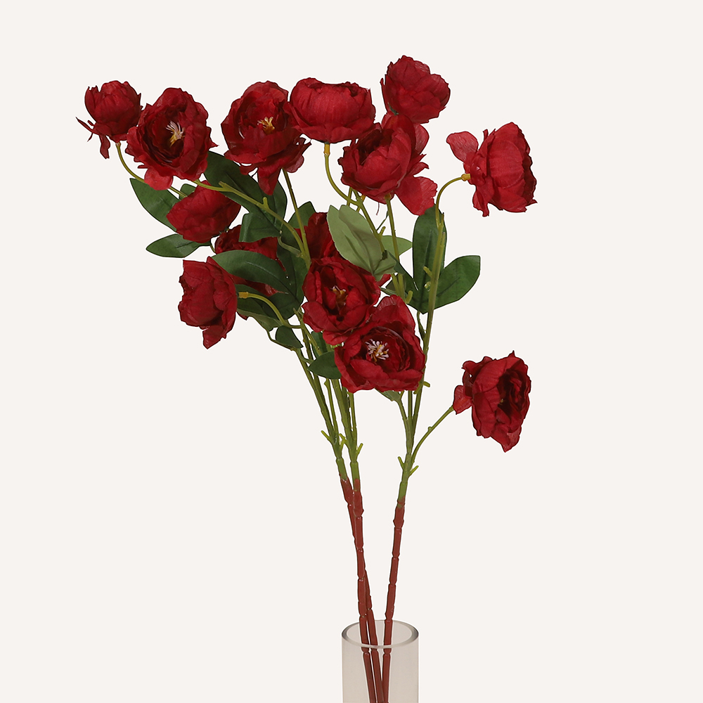 En elegant Pion röd Hades, Konstgjord pion 65 cm hög 6 blommor med naturligt utseende och känsla. Detaljerad utformning med realistiskt bladverk. 3