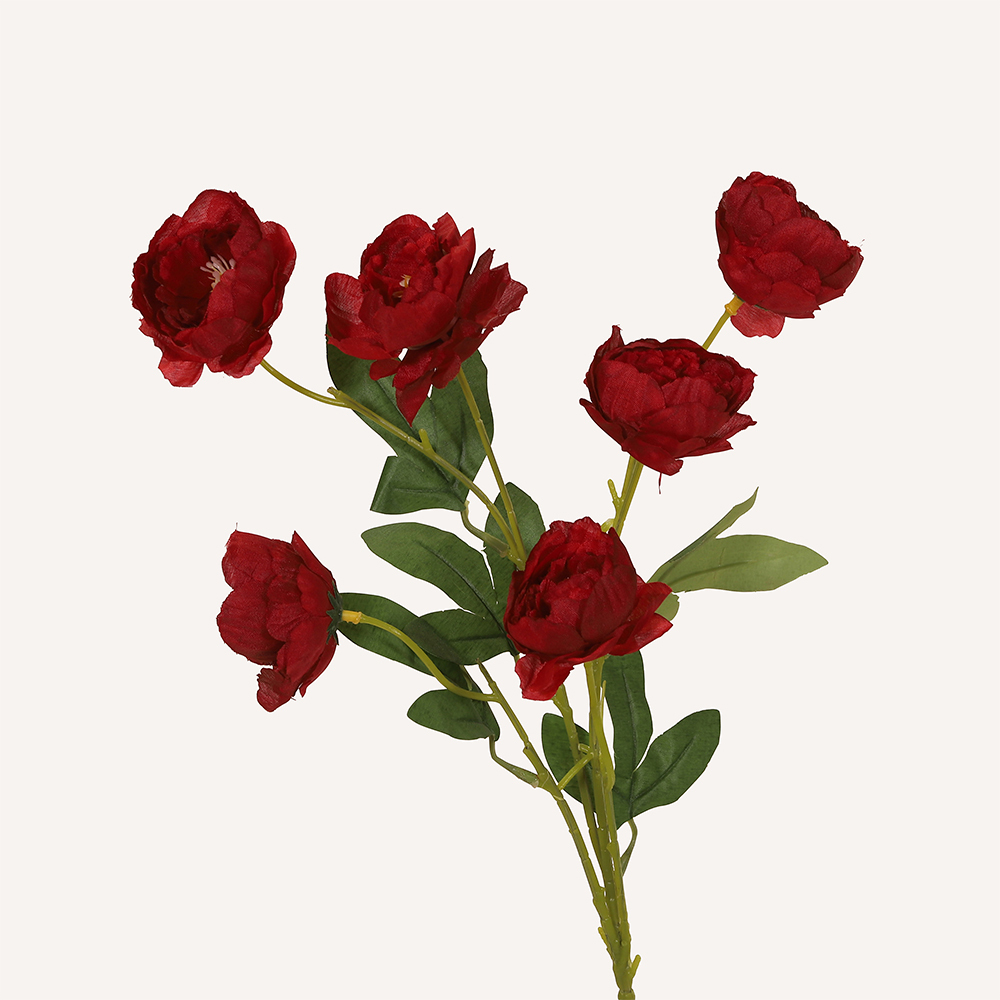 En elegant Pion röd Hades, Konstgjord pion 65 cm hög 6 blommor med naturligt utseende och känsla. Detaljerad utformning med realistiskt bladverk. 