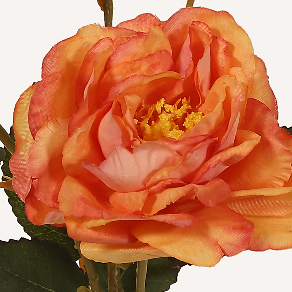 En elegant Pion orange Plinius, Konstgjord pion 53 cm hög 3 blommor med naturligt utseende och känsla. Detaljerad utformning med realistiskt bladverk. 