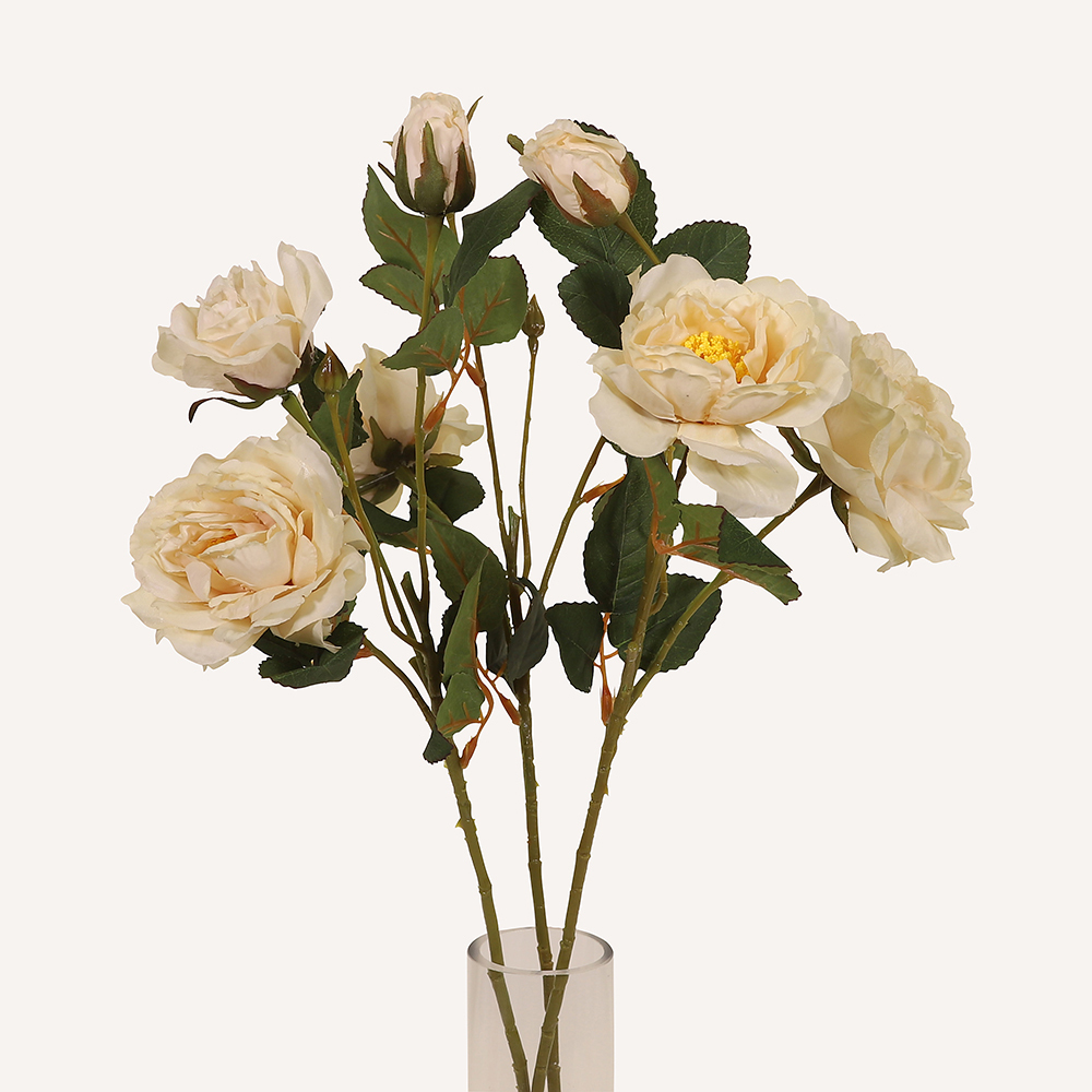 En elegant Pion vit Plinius, Konstgjord pion 53 cm hög 3 blommor med naturligt utseende och känsla. Detaljerad utformning med realistiskt bladverk. 3