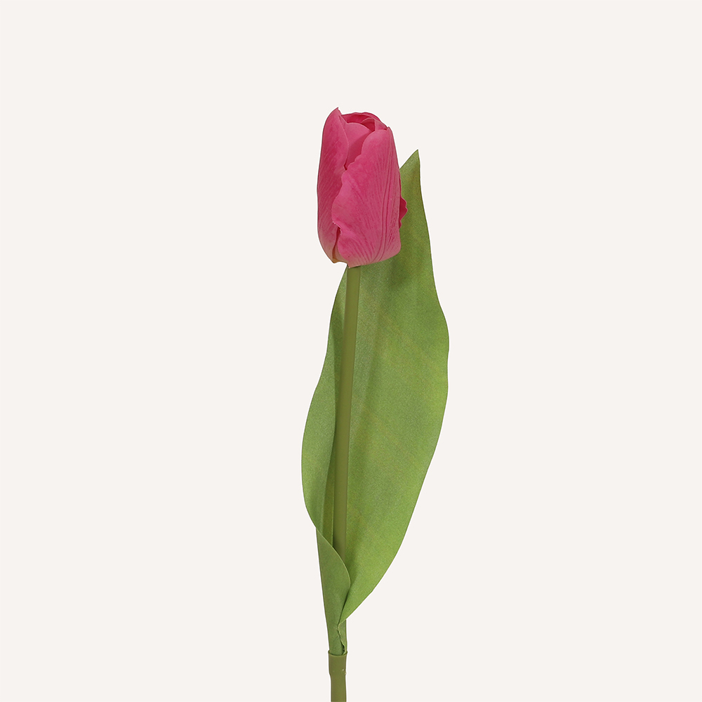 En elegant Tulpanbukett rosa Lisse, Konstgjord blombukett med 7 blommor och snittgrönt med naturligt utseende och känsla. Detaljerad utformning med realistiskt bladverk. 1