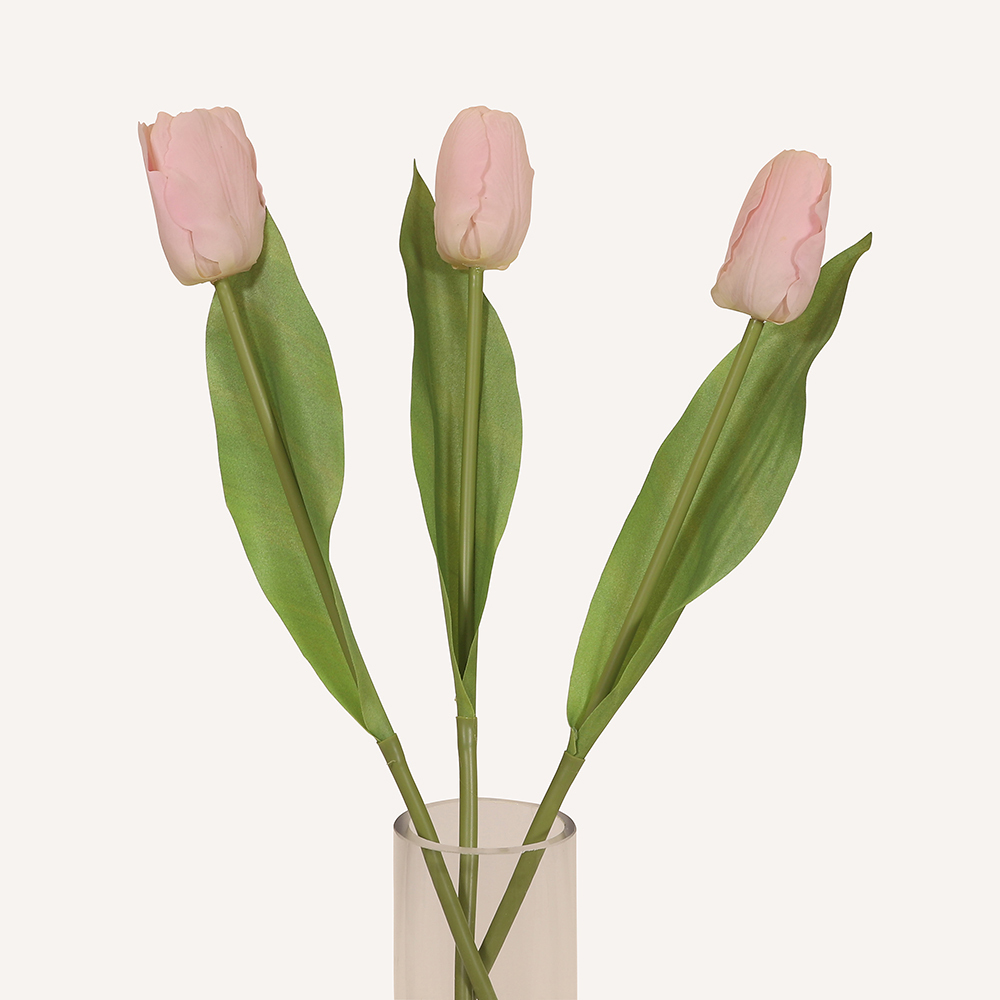 En elegant Tulpan ljusrosa Lisse, Konstgjord tulpan 34 cm hög med naturligt utseende och känsla. Detaljerad utformning med realistiskt bladverk. 3