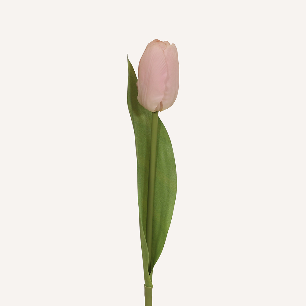 En elegant Tulpanbukett ljusrosa Lisse, Konstgjord blombukett med 7 blommor och snittgrönt med naturligt utseende och känsla. Detaljerad utformning med realistiskt bladverk. 1