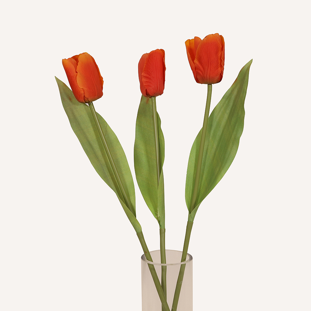En elegant Tulpan orange Lisse, Konstgjord tulpan 34 cm hög med naturligt utseende och känsla. Detaljerad utformning med realistiskt bladverk. 3
