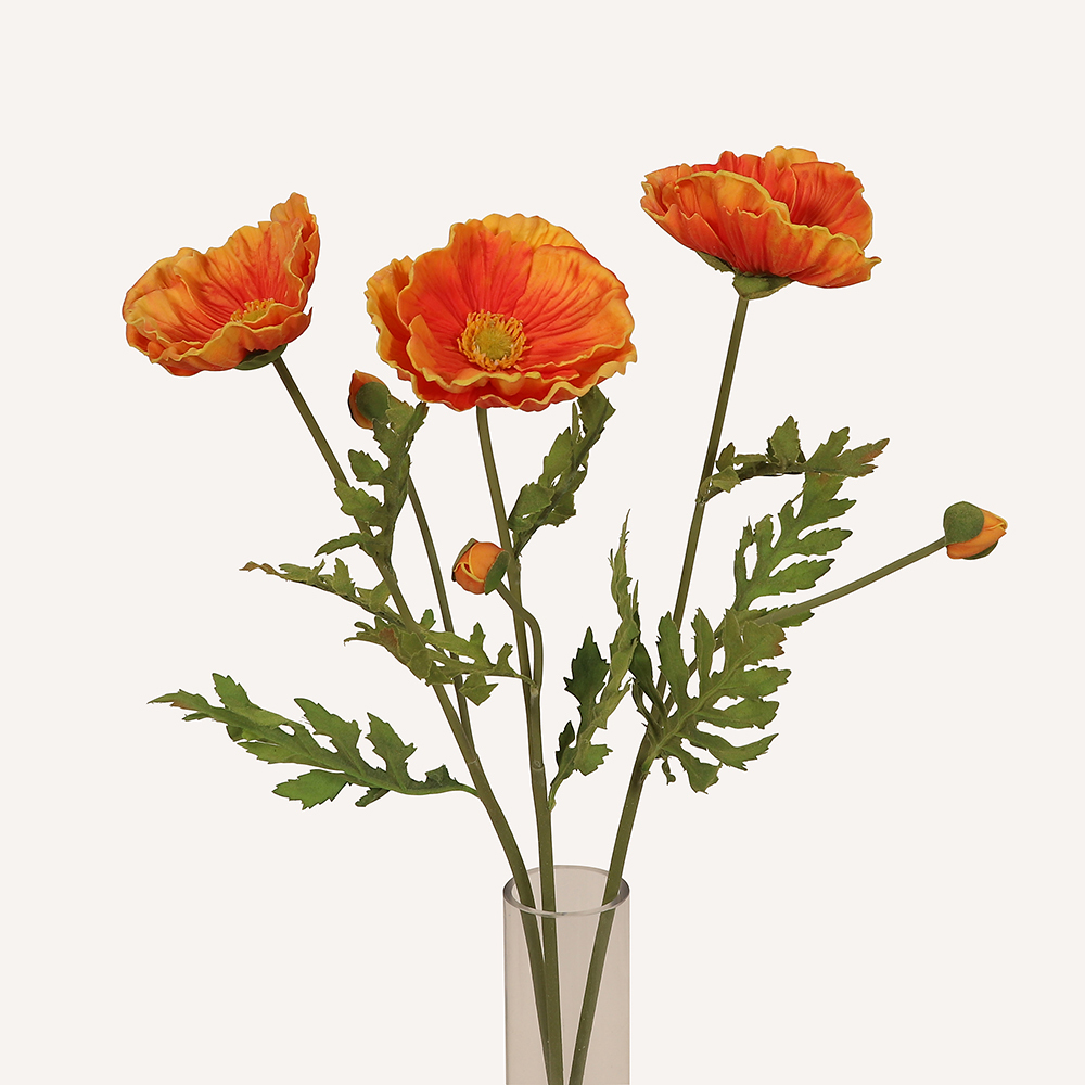 En elegant Vallmo orange Poppy, Konstgjord vallmo 60 cm hög med naturligt utseende och känsla. Detaljerad utformning med realistiskt bladverk. 3
