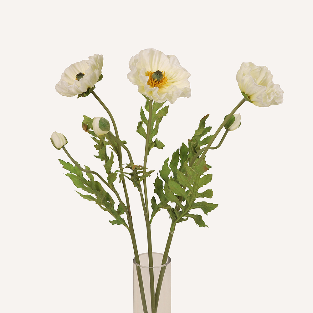 En elegant Vallmo vit Poppy, Konstgjord vallmo 60 cm hög med naturligt utseende och känsla. Detaljerad utformning med realistiskt bladverk. 3