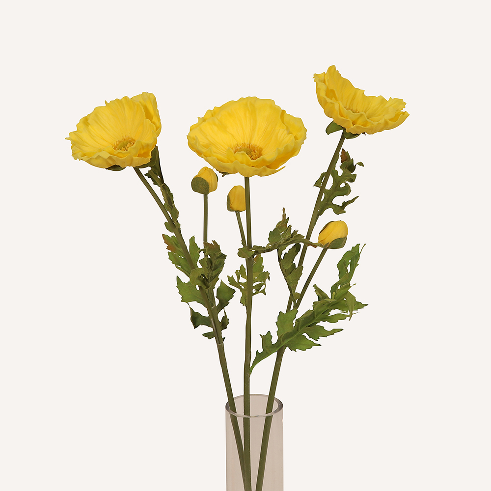 En elegant Vallmo gul Poppy, Konstgjord vallmo 60 cm hög med naturligt utseende och känsla. Detaljerad utformning med realistiskt bladverk. 3
