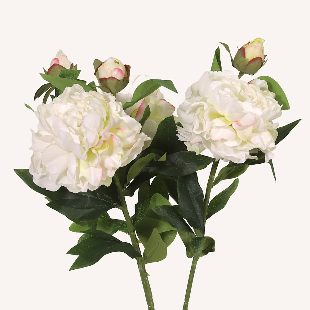 En elegant Pion vit Lactiflora, Konstgjord pion 63 cm hög med naturligt utseende och känsla. Detaljerad utformning med realistiskt bladverk. 