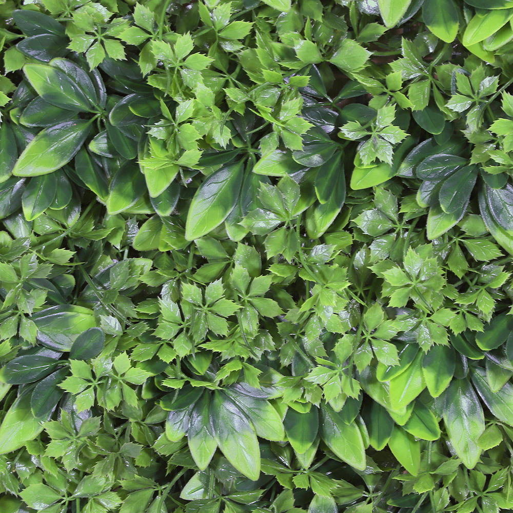 En elegant Växtvägg Viridis, Konstgjord växtvägg 50x50 cm, UV beständig med naturligt utseende och känsla. Detaljerad utformning med realistiskt bladverk. 